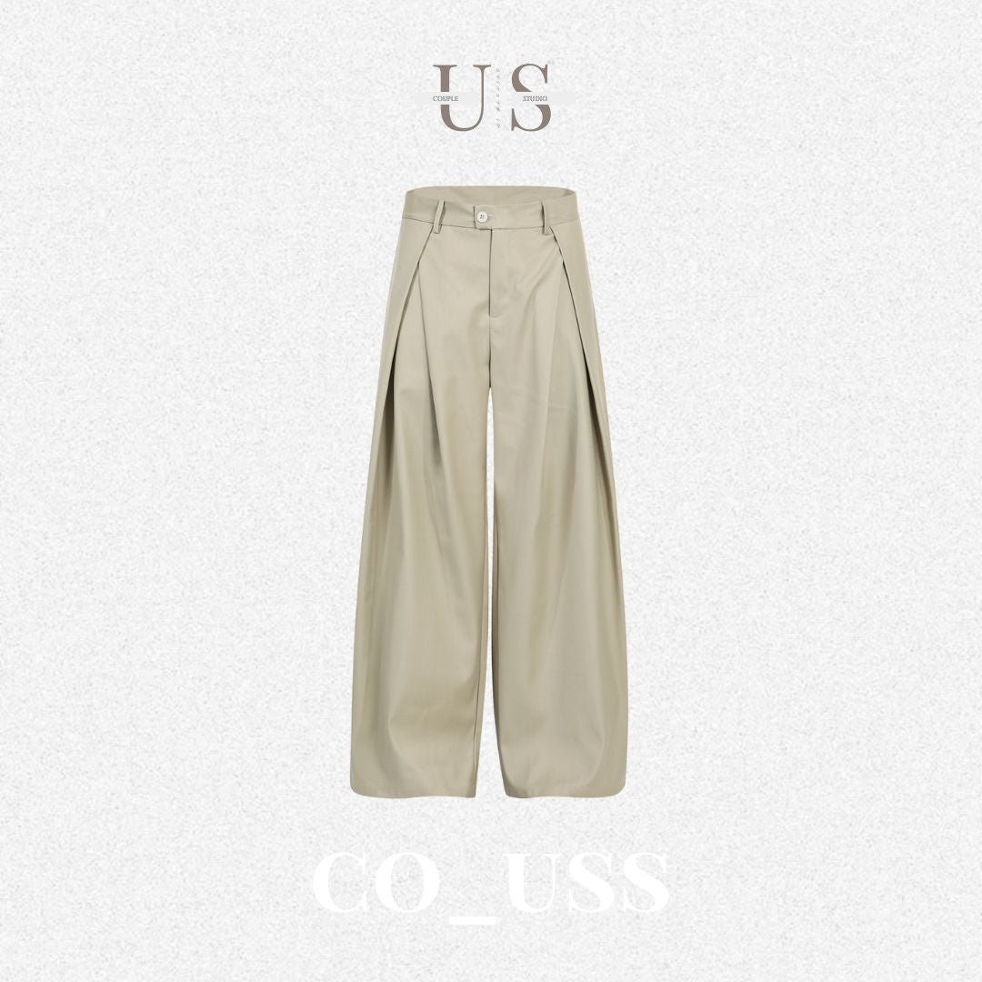 P0163 American Retro Unisex Trendy Pleated Deconstructed Design Men's Loose Fit Casual Trousers