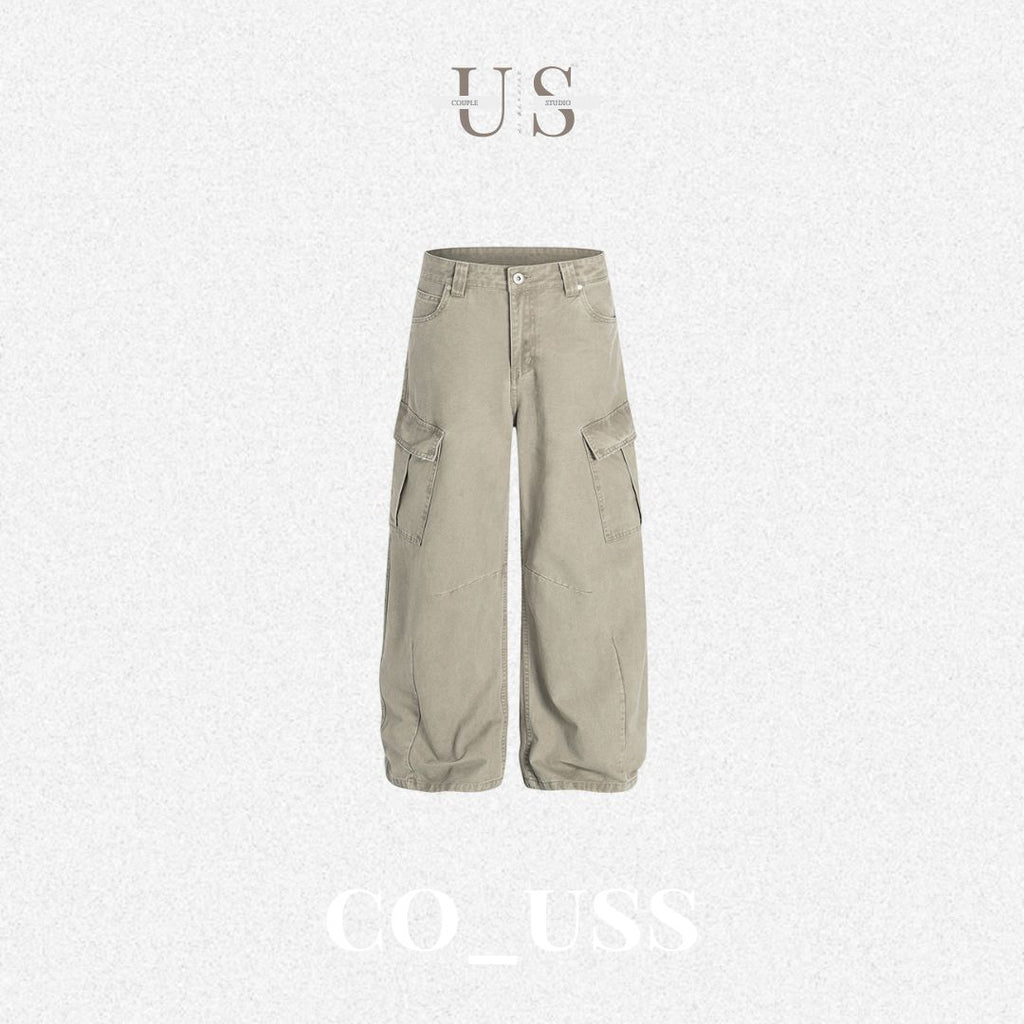 P0172 American Street Retro Deconstructed Scimitar Vibe Loose Straight Wide-Leg Cargo Pants