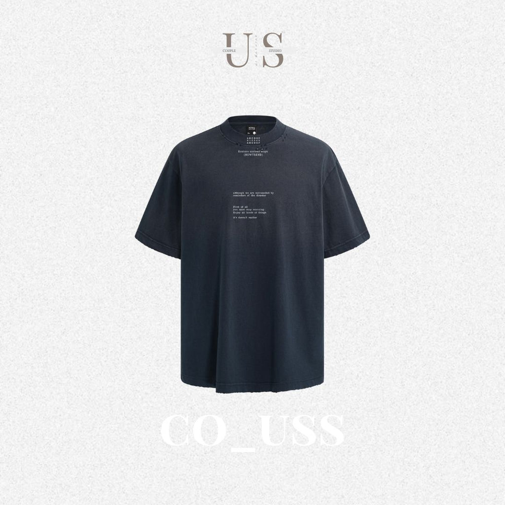 S0335 American style high-grade gradient color letter destruction short-sleeved T-shirt