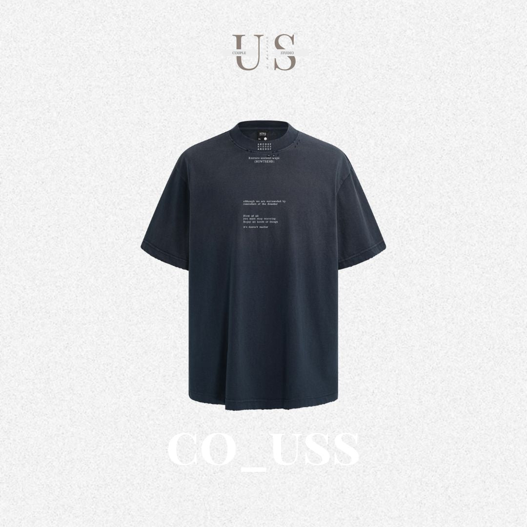 S0335 American style high-grade gradient color letter destruction short-sleeved T-shirt