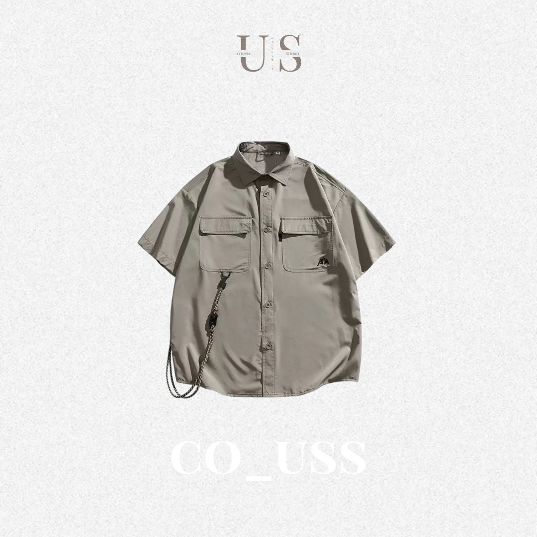 S0366 Outdoor Mountain Camping Style Jacket Vintage Work Shirt Loose Men's Short Sleeve Shirt