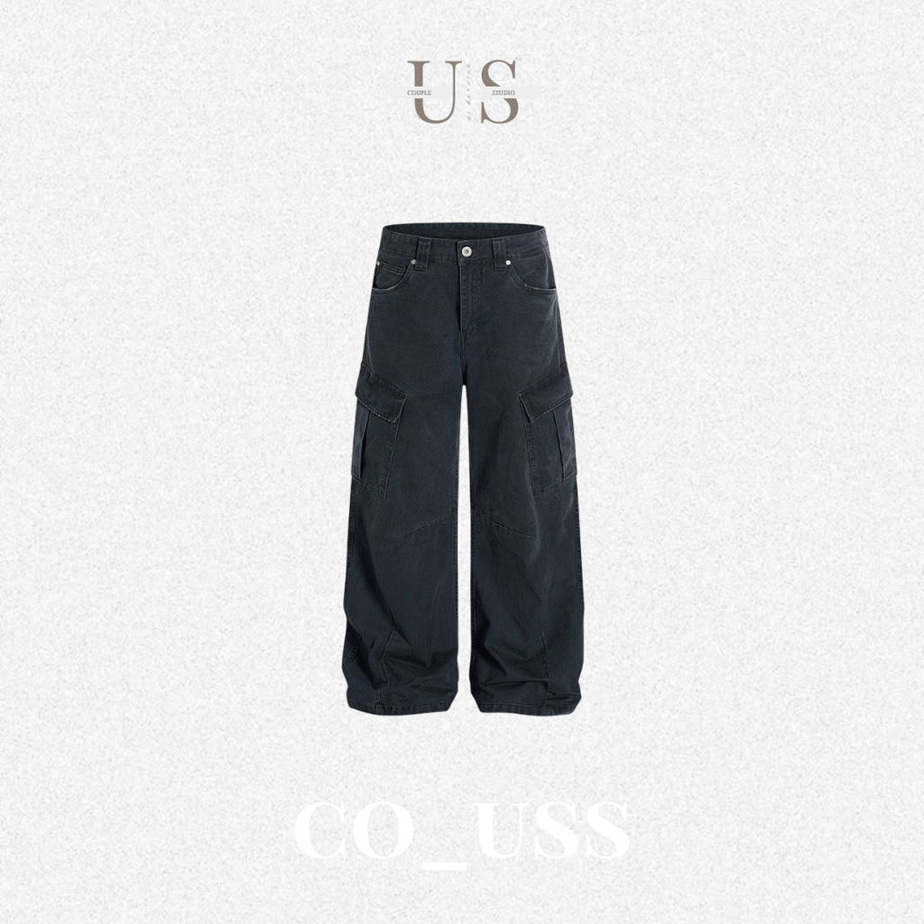 P0172 American Street Retro Deconstructed Scimitar Vibe Loose Straight Wide-Leg Cargo Pants