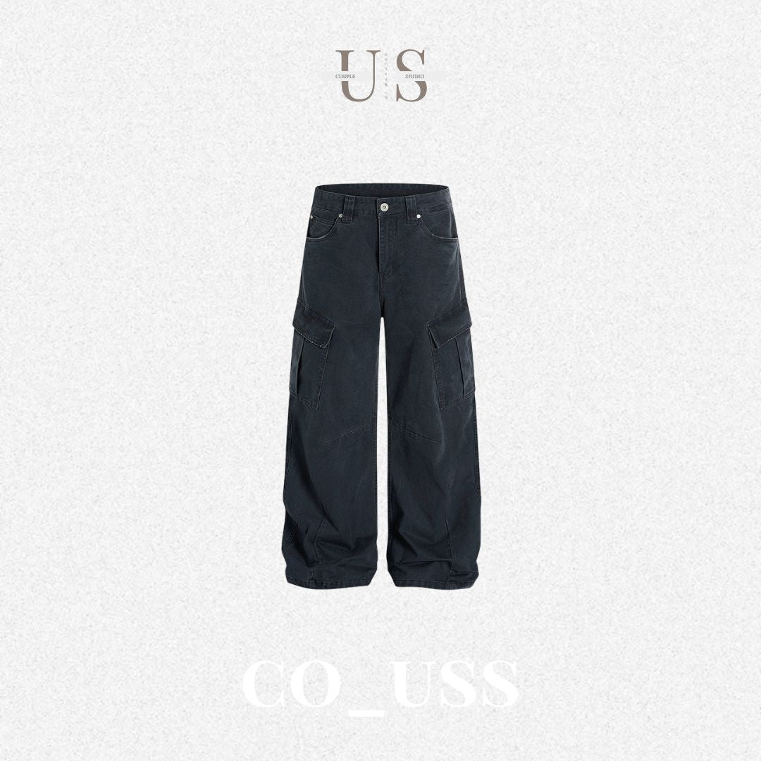 P0172 American Street Retro Deconstructed Scimitar Vibe Loose Straight Wide-Leg Cargo Pants