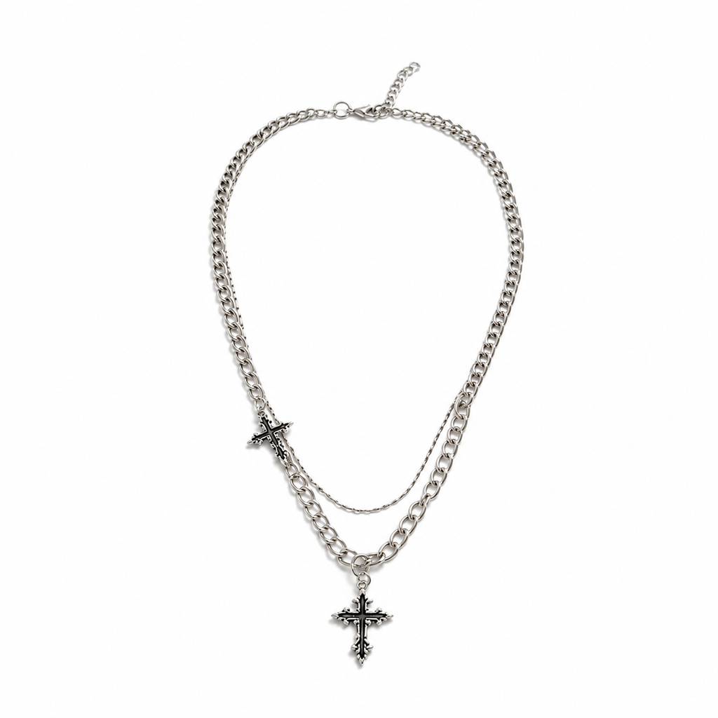 N001 TWIN CROSS LAYERED NECKLACE