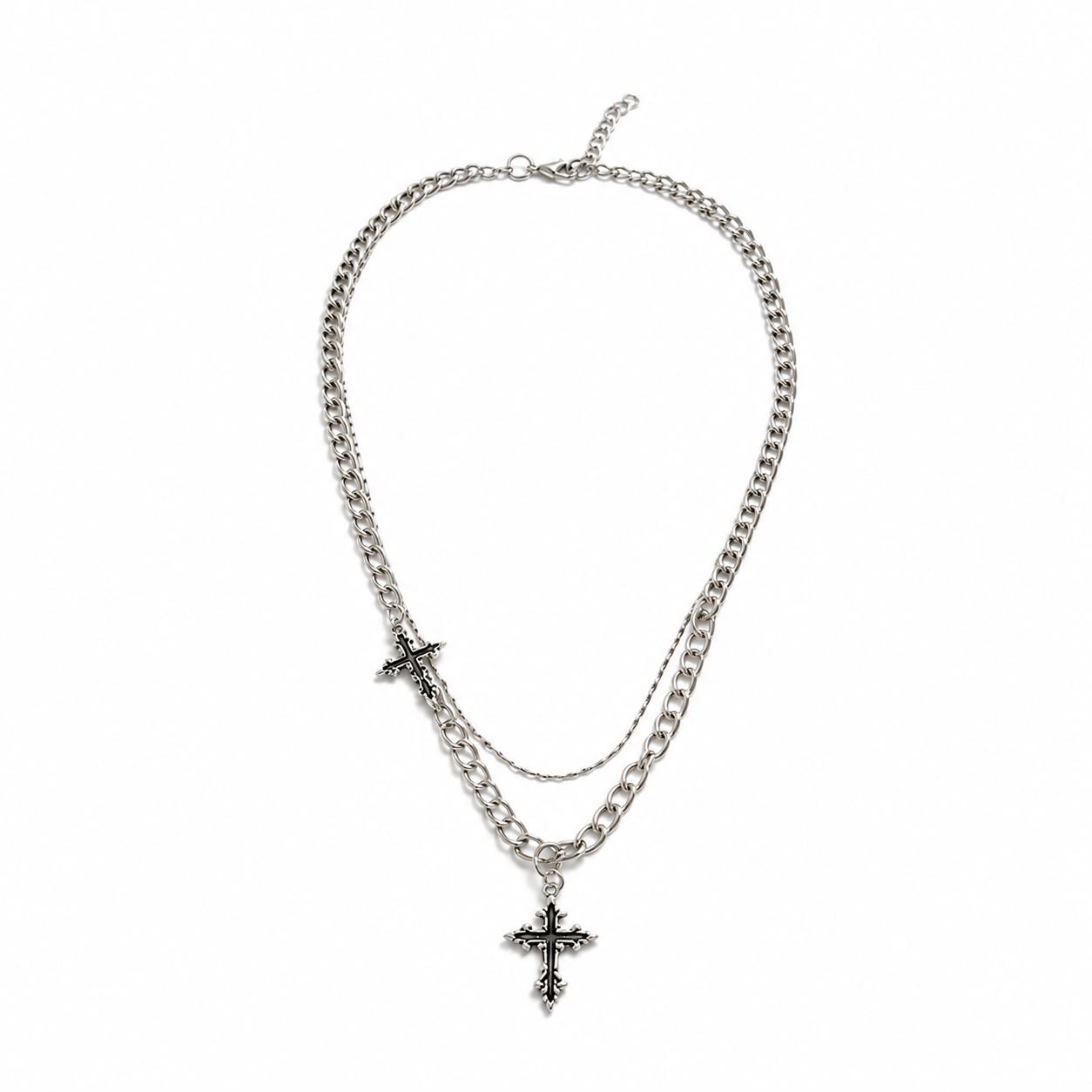 N001 TWIN CROSS LAYERED NECKLACE