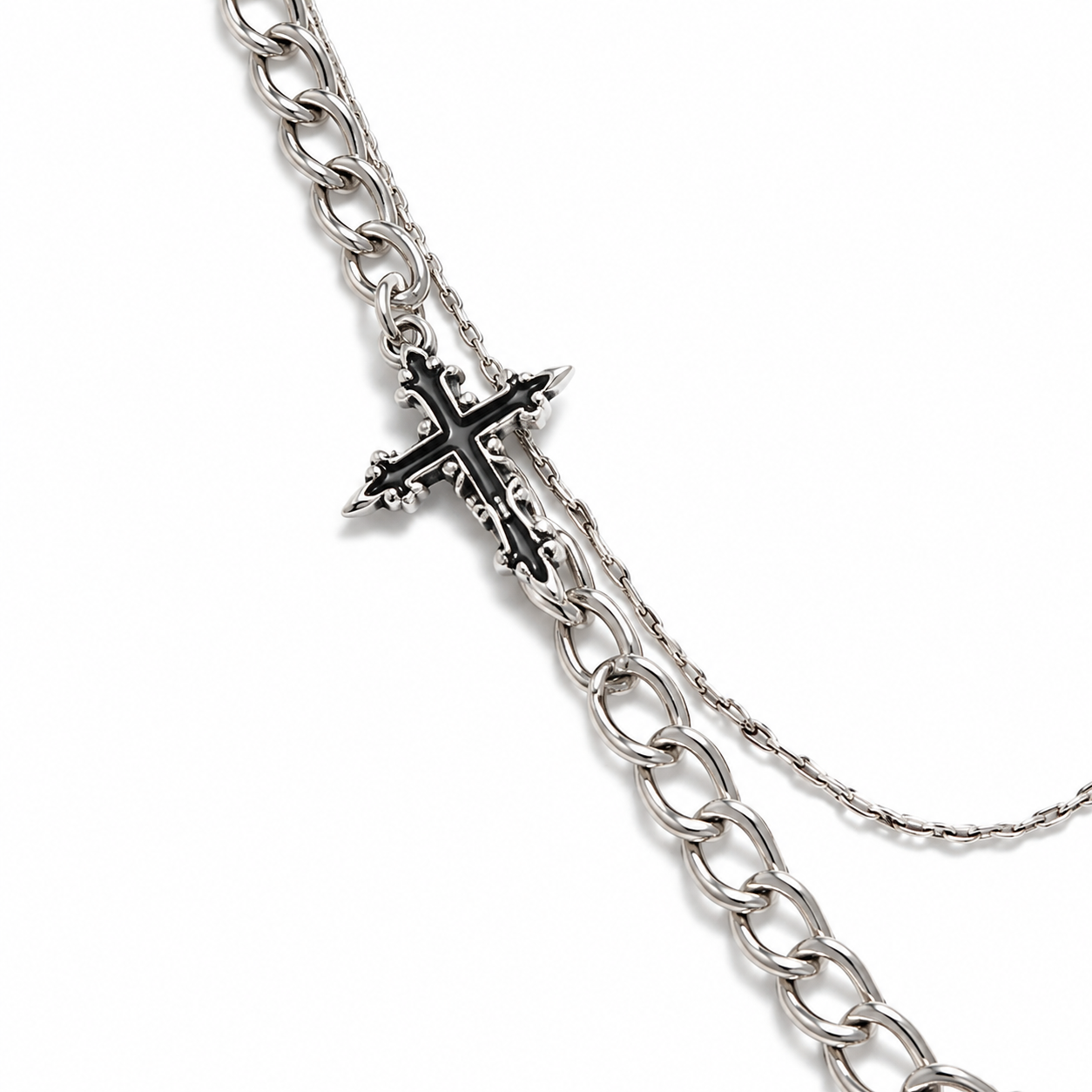 N001 TWIN CROSS LAYERED NECKLACE