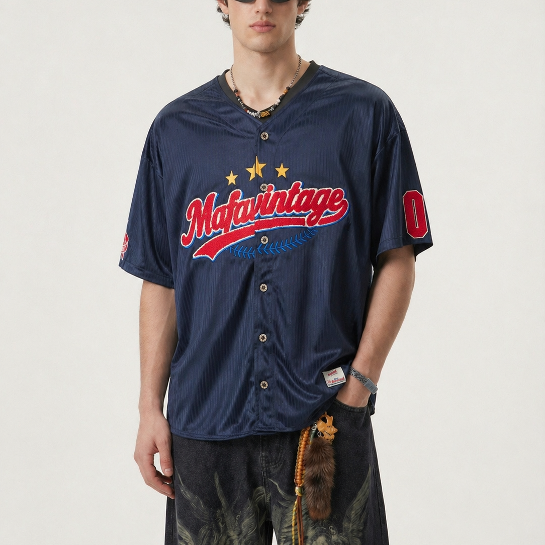 S0460 American Retro Streetwear Design ROCK Print Gray Loose Short-Sleeve Shirt