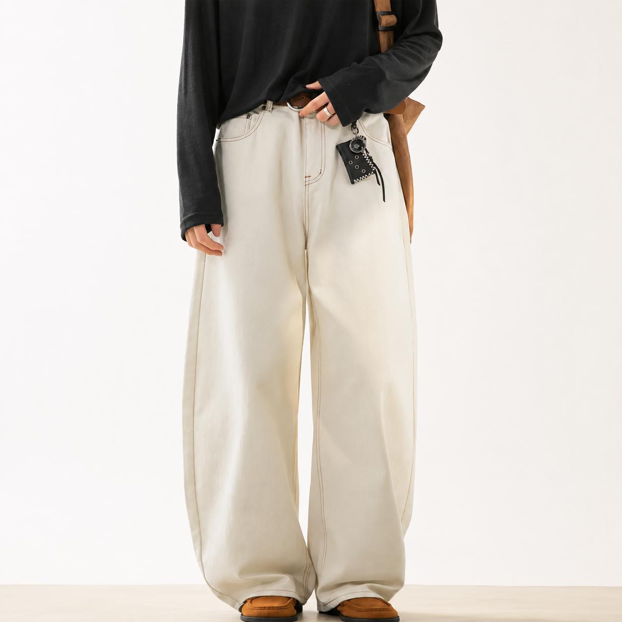 P0240 American-style twill oversize straight leg casual trousers