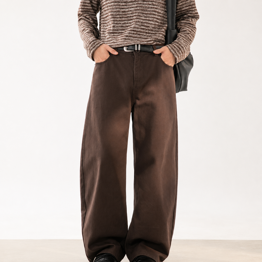 P0240 American-style twill oversize straight leg casual trousers