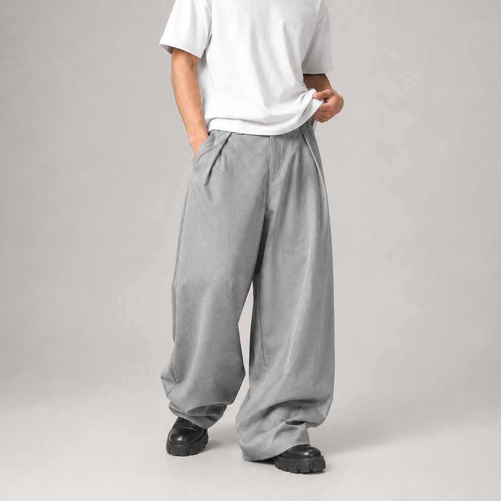 P0241 American High-Street Vintage Baggy Wide-Leg Curved-Cut Casual Trousers
