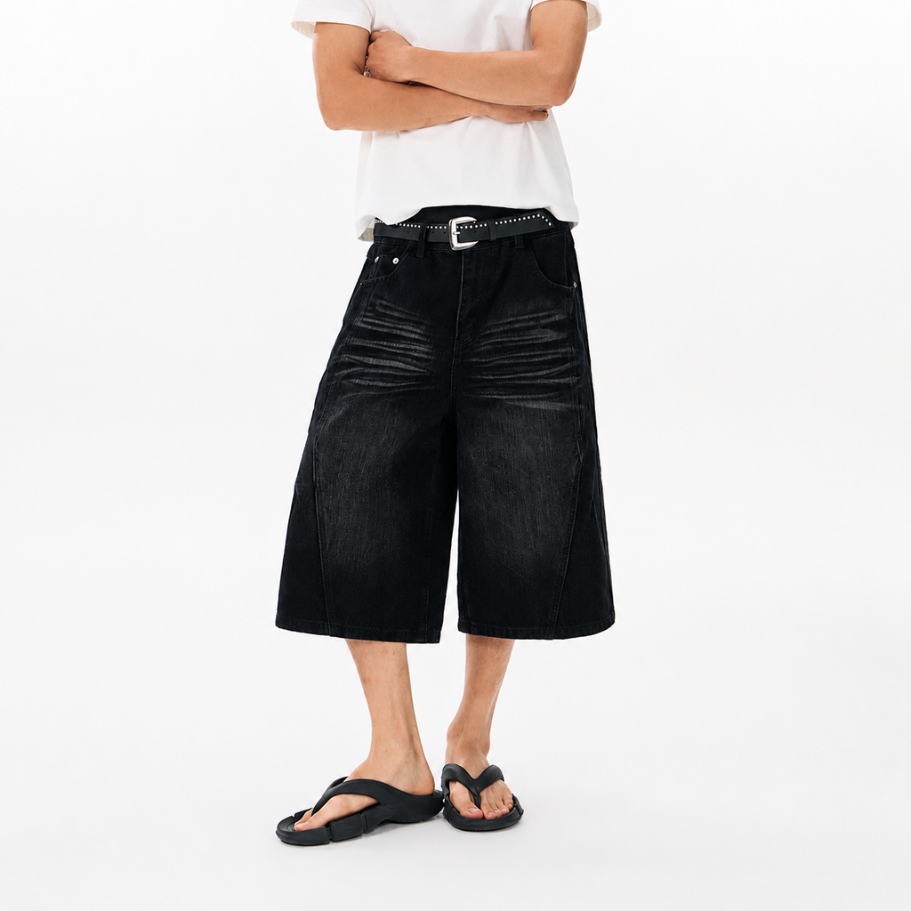 P0243 American Retro Deconstructed Cropped Denim Shorts