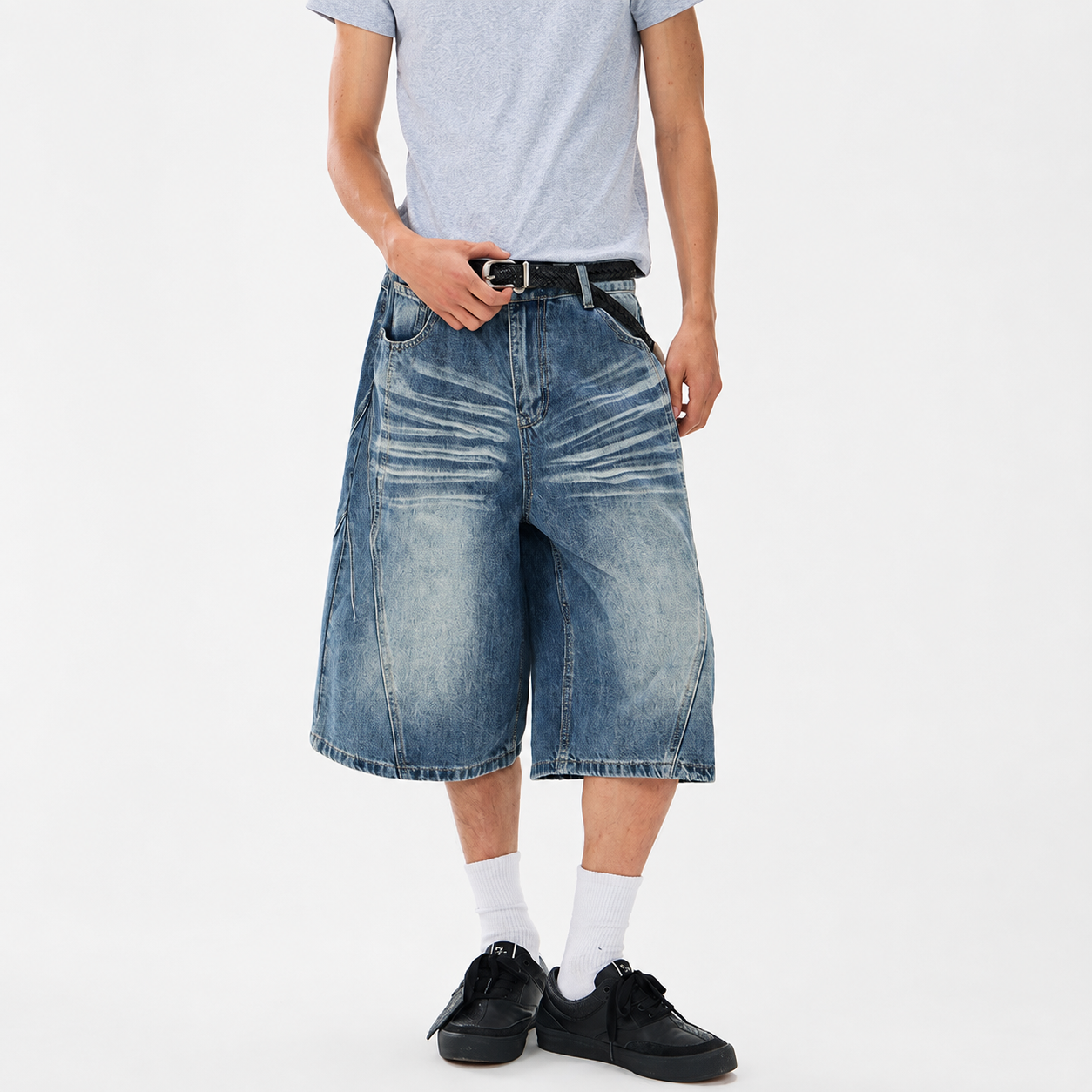P0243 American Retro Deconstructed Cropped Denim Shorts