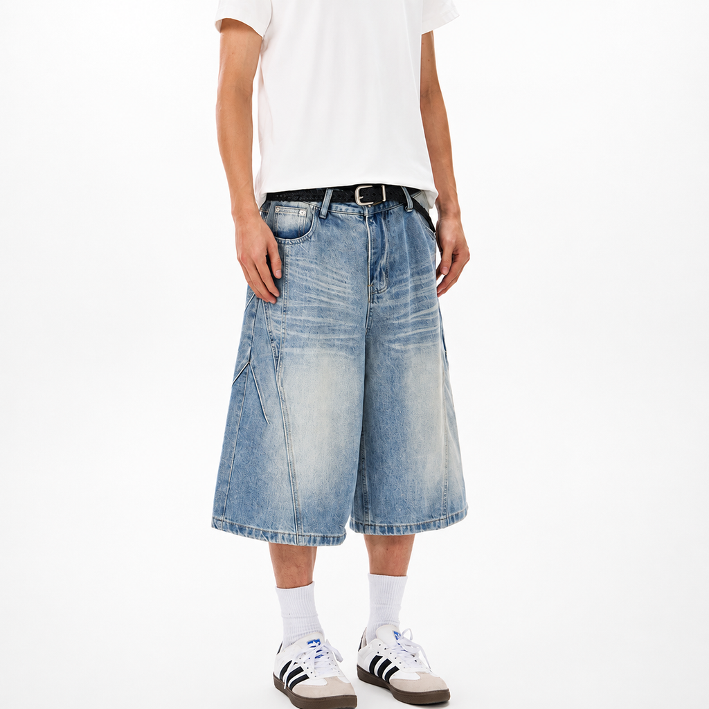 P0243 American Retro Deconstructed Cropped Denim Shorts