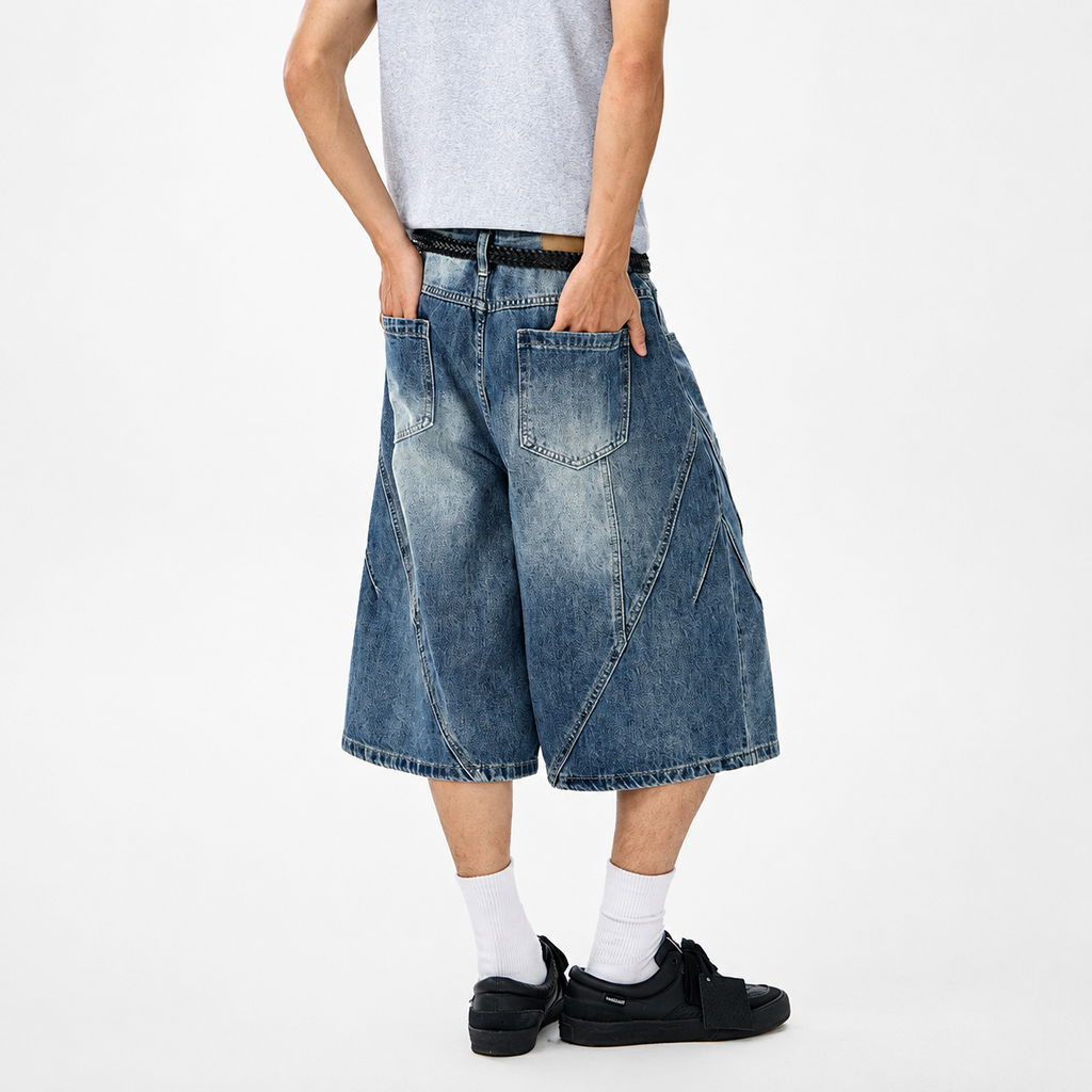P0243 American Retro Deconstructed Cropped Denim Shorts
