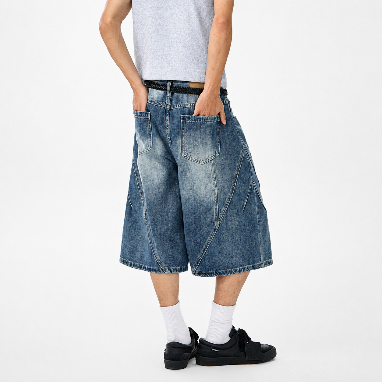 P0243 American Retro Deconstructed Cropped Denim Shorts