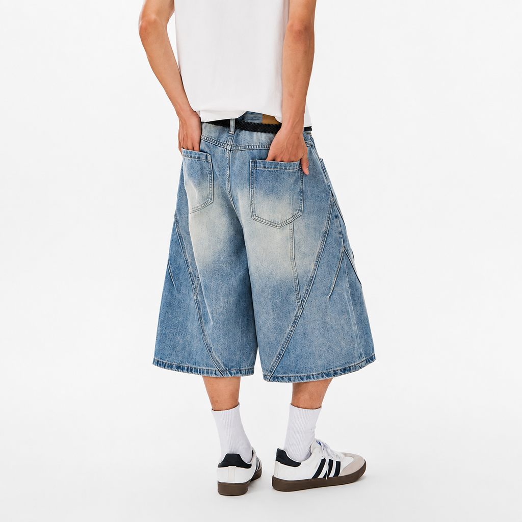 P0243 American Retro Deconstructed Cropped Denim Shorts