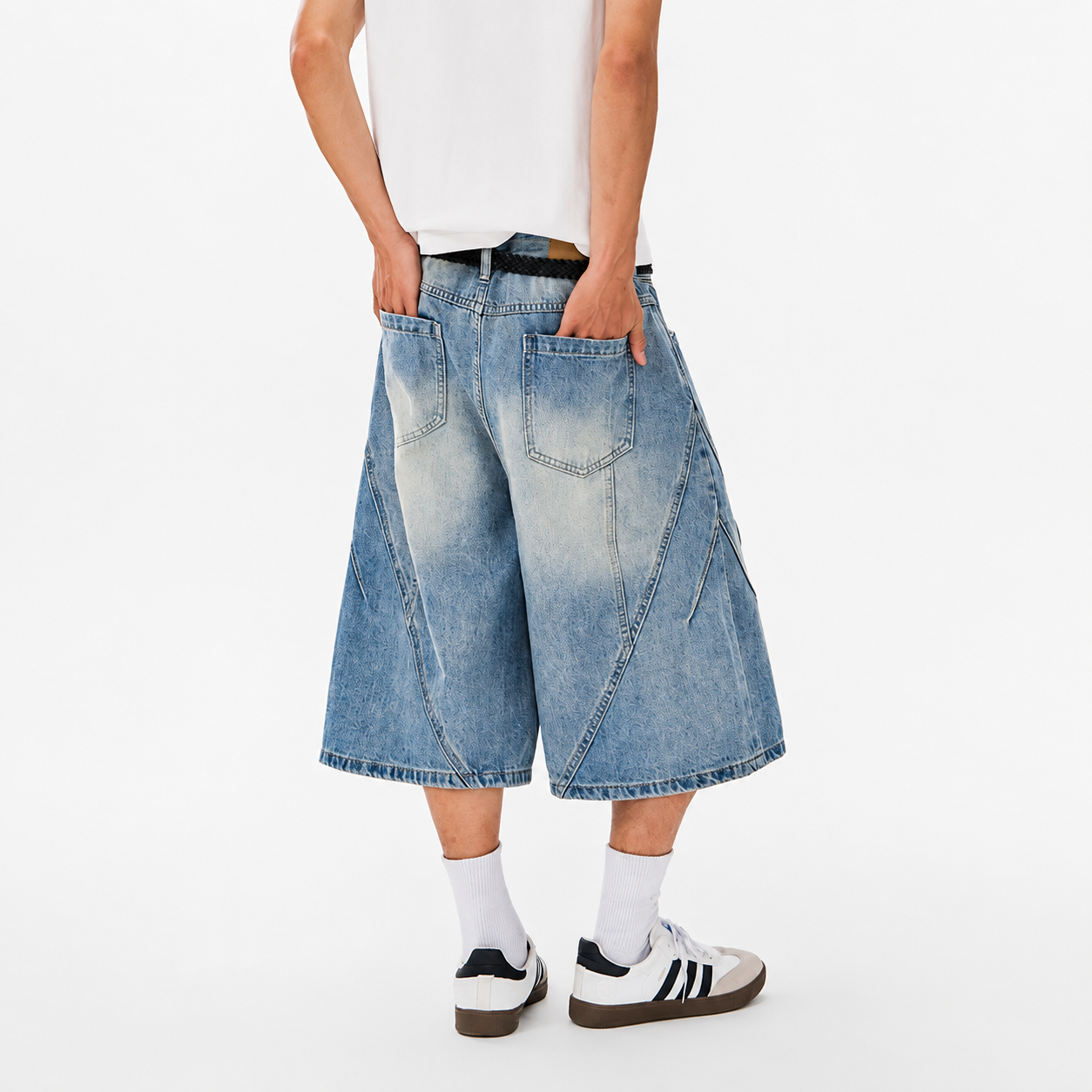 P0243 American Retro Deconstructed Cropped Denim Shorts