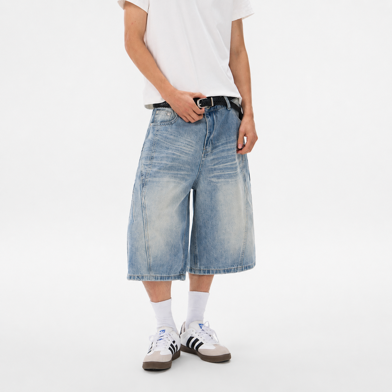 P0243 American Retro Deconstructed Cropped Denim Shorts