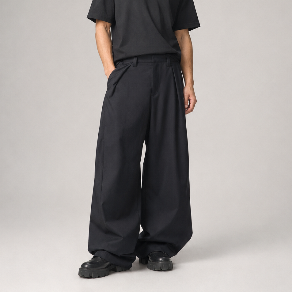 P0241 American High-Street Vintage Baggy Wide-Leg Curved-Cut Casual Trousers