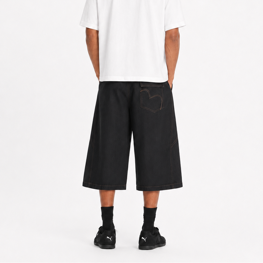 P0239 American Vintage-Style Contrast Stitching and Panel Detailing Raw Denim Cropped Pants