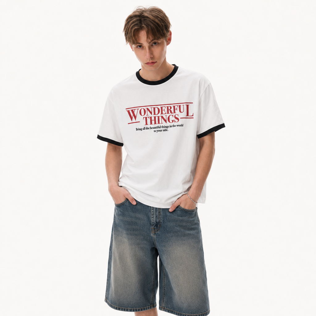 S0479 American-style color-block graphic short-sleeve T-shirt