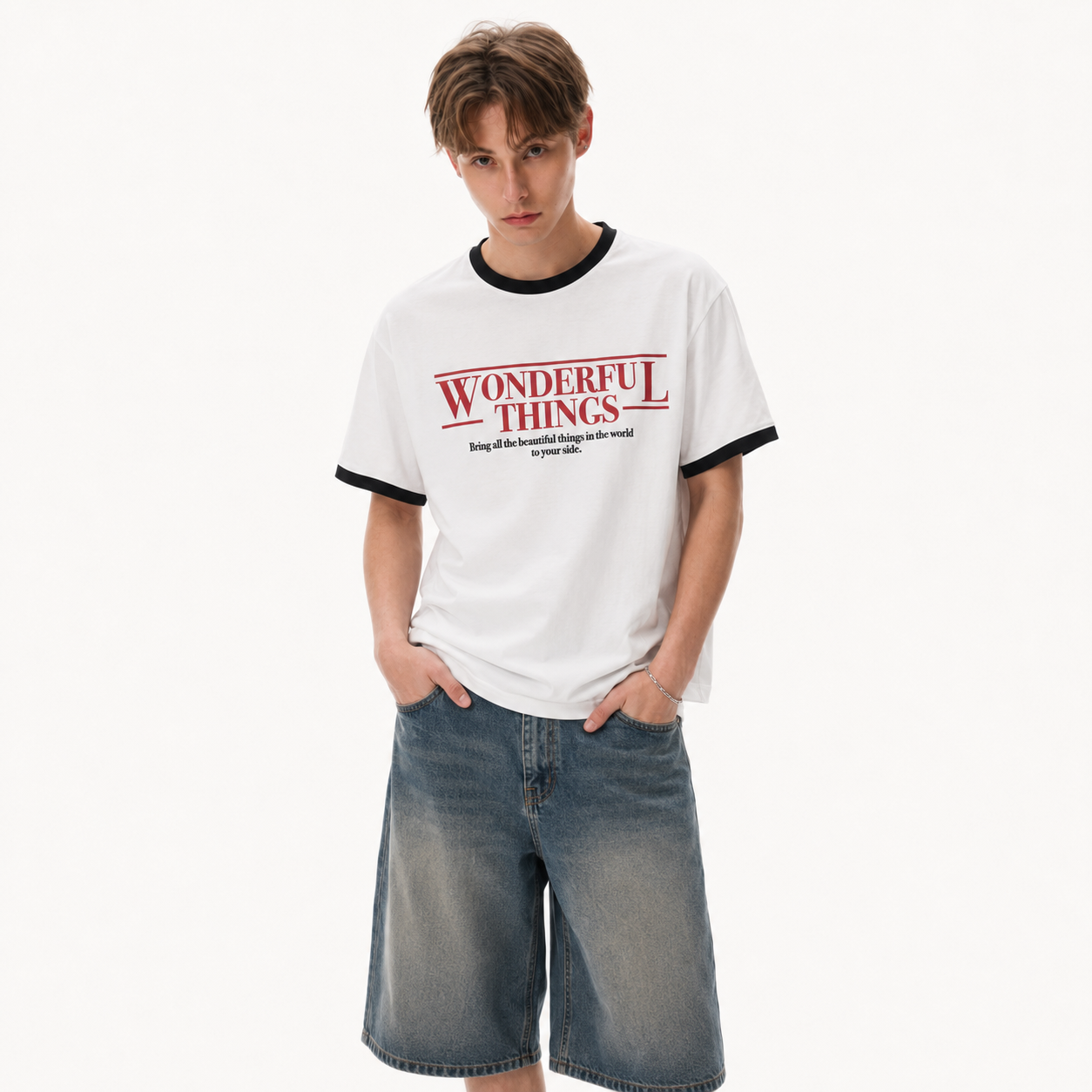 S0479 American-style color-block graphic short-sleeve T-shirt