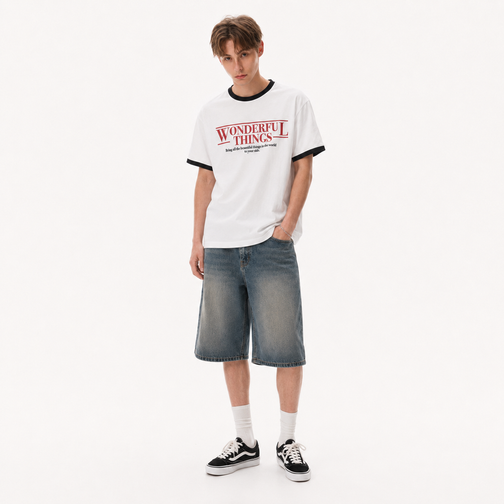 S0479 American-style color-block graphic short-sleeve T-shirt