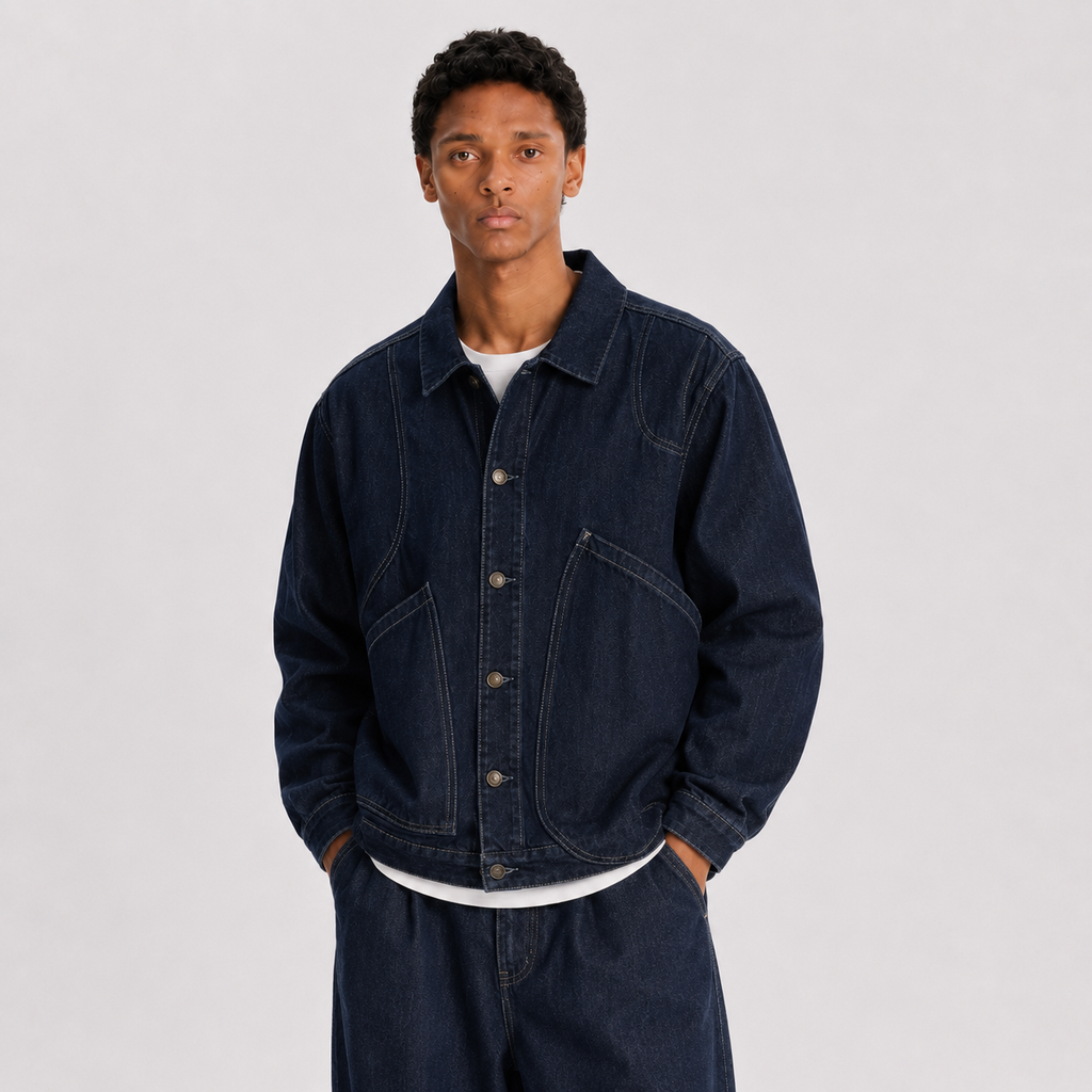 S0480 American Vintage Style Loose-Fit Denim Cargo Jacket