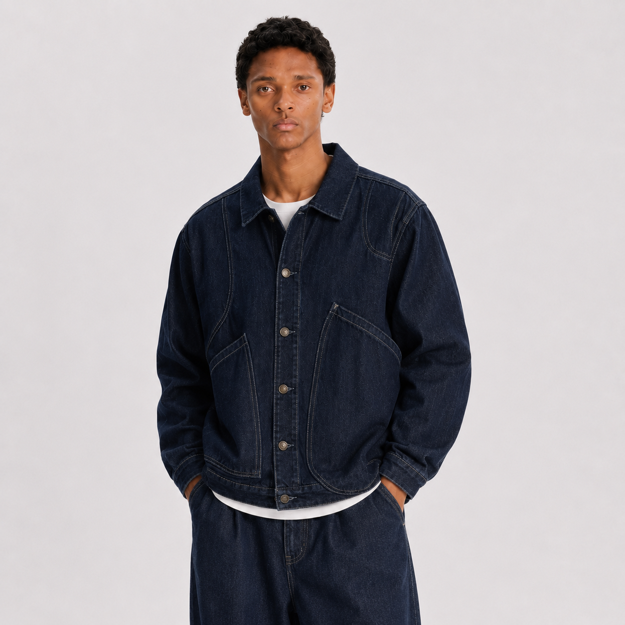 S0480 American Vintage Style Loose-Fit Denim Cargo Jacket