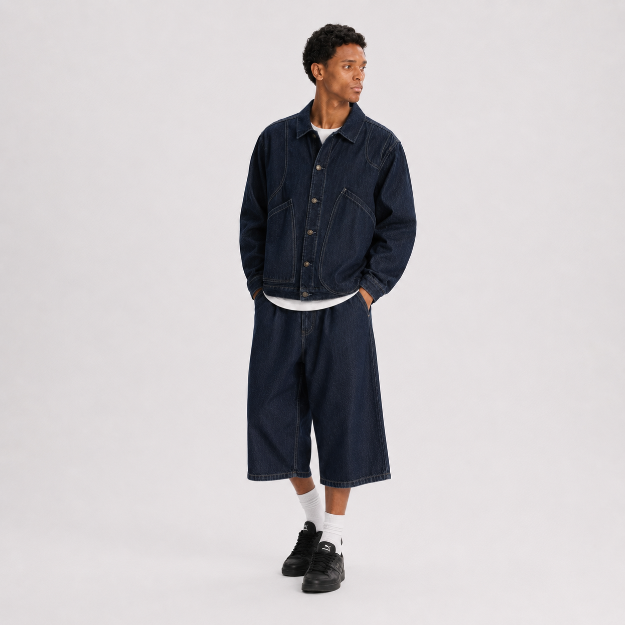 S0480 American Vintage Style Loose-Fit Denim Cargo Jacket