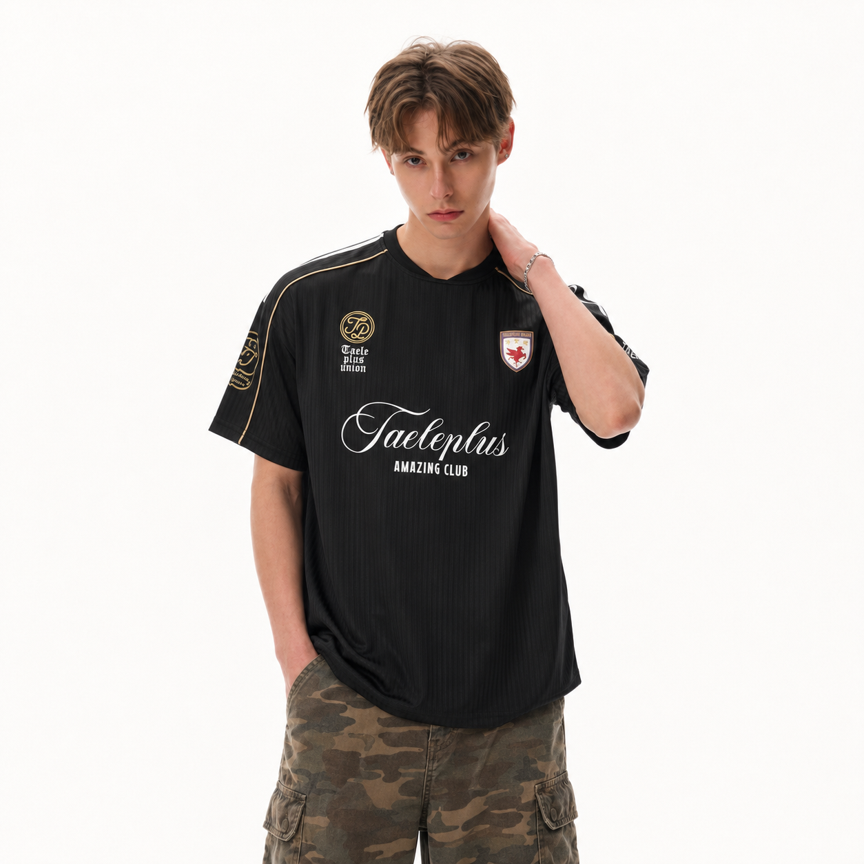 S0475 American Retro Pattern Short-Sleeve Soccer T-Shirt