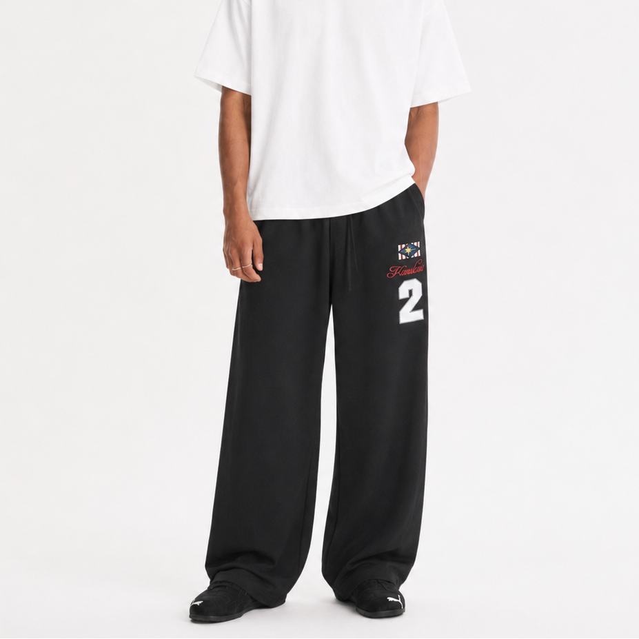 P0237 American Retro Straight Leg Personalised Embroidered Number Icons Sweatpants