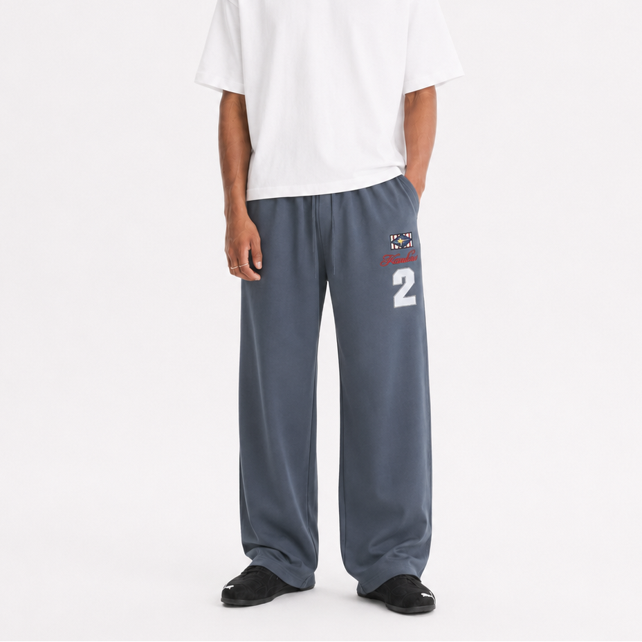 P0237 American Retro Straight Leg Personalised Embroidered Number Icons Sweatpants