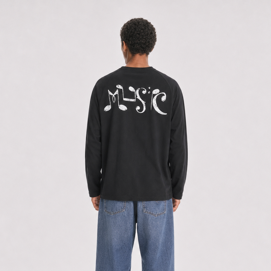 S0476 American Street Style Trendy Lyocell Fiber Musical Note Print Slimming Cover-Up Lightweight Long-Sleeve T-Shirt