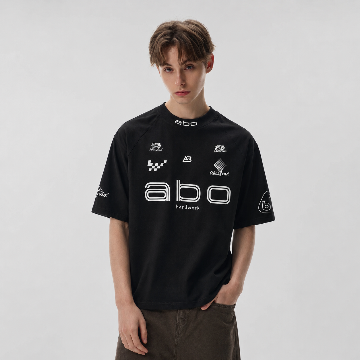 S0471 American oversize letter print racing versatile short-sleeved T-shirt