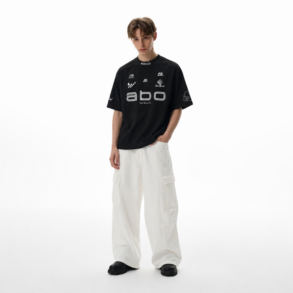 S0471 American oversize letter print racing versatile short-sleeved T-shirt