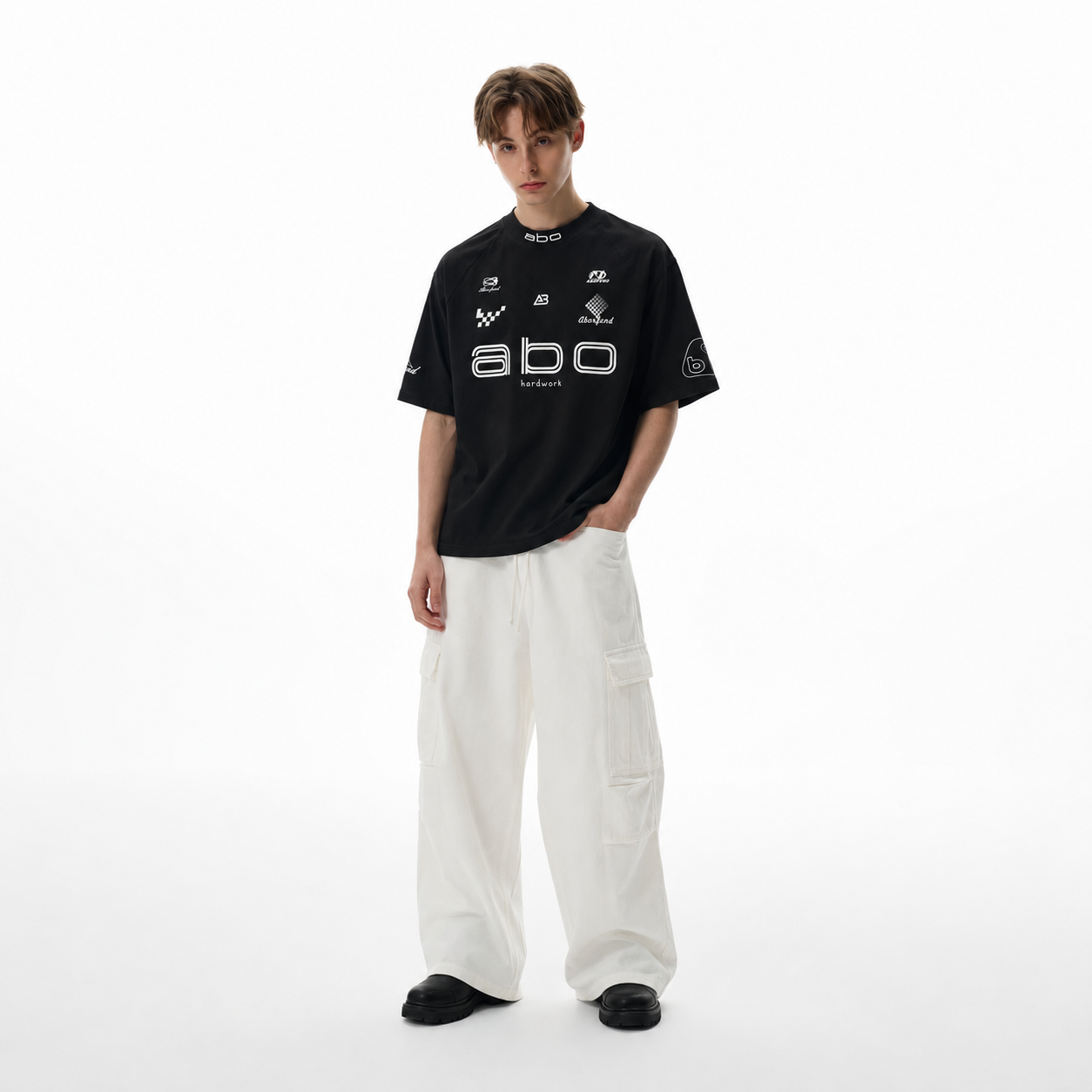 S0471 American oversize letter print racing versatile short-sleeved T-shirt