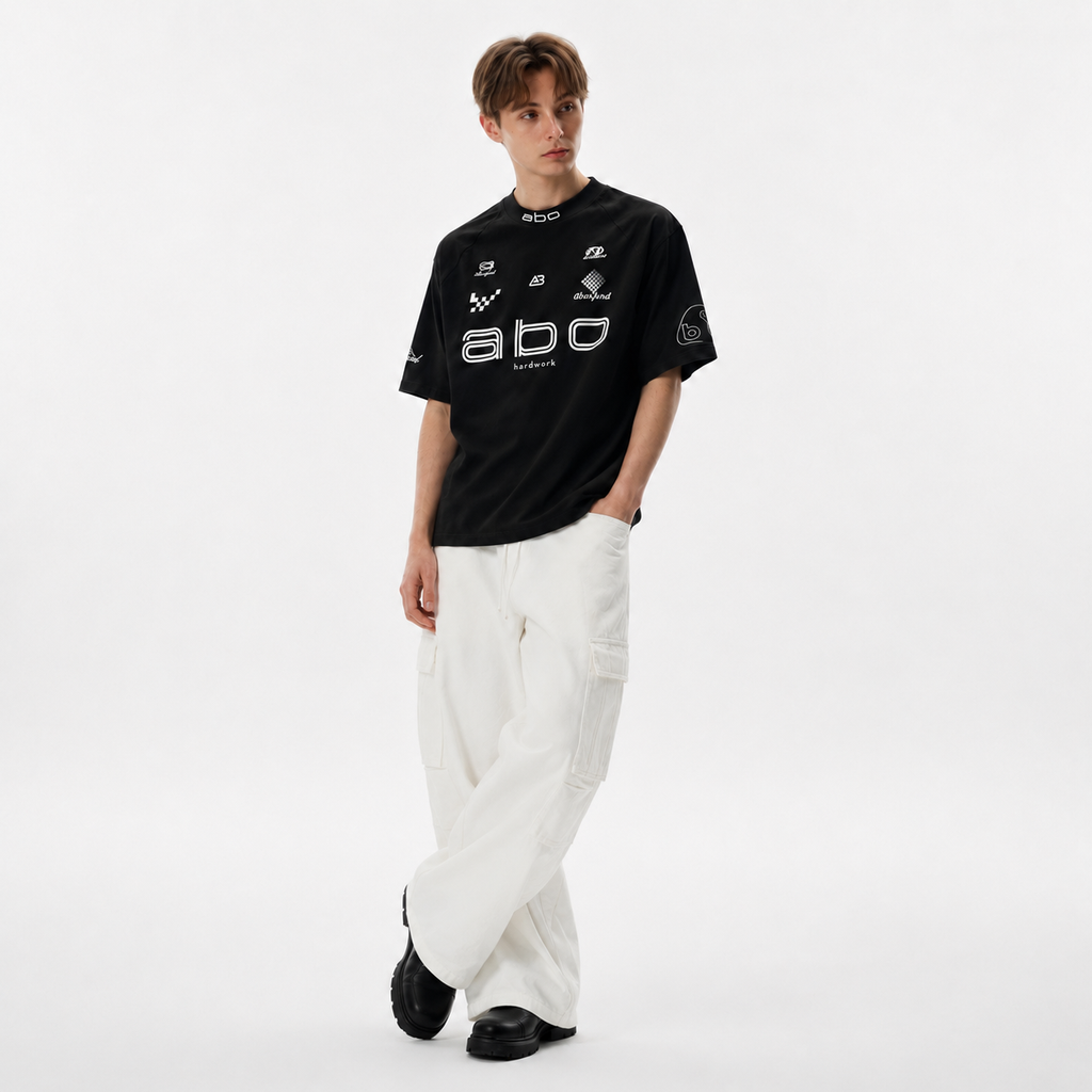 S0471 American oversize letter print racing versatile short-sleeved T-shirt