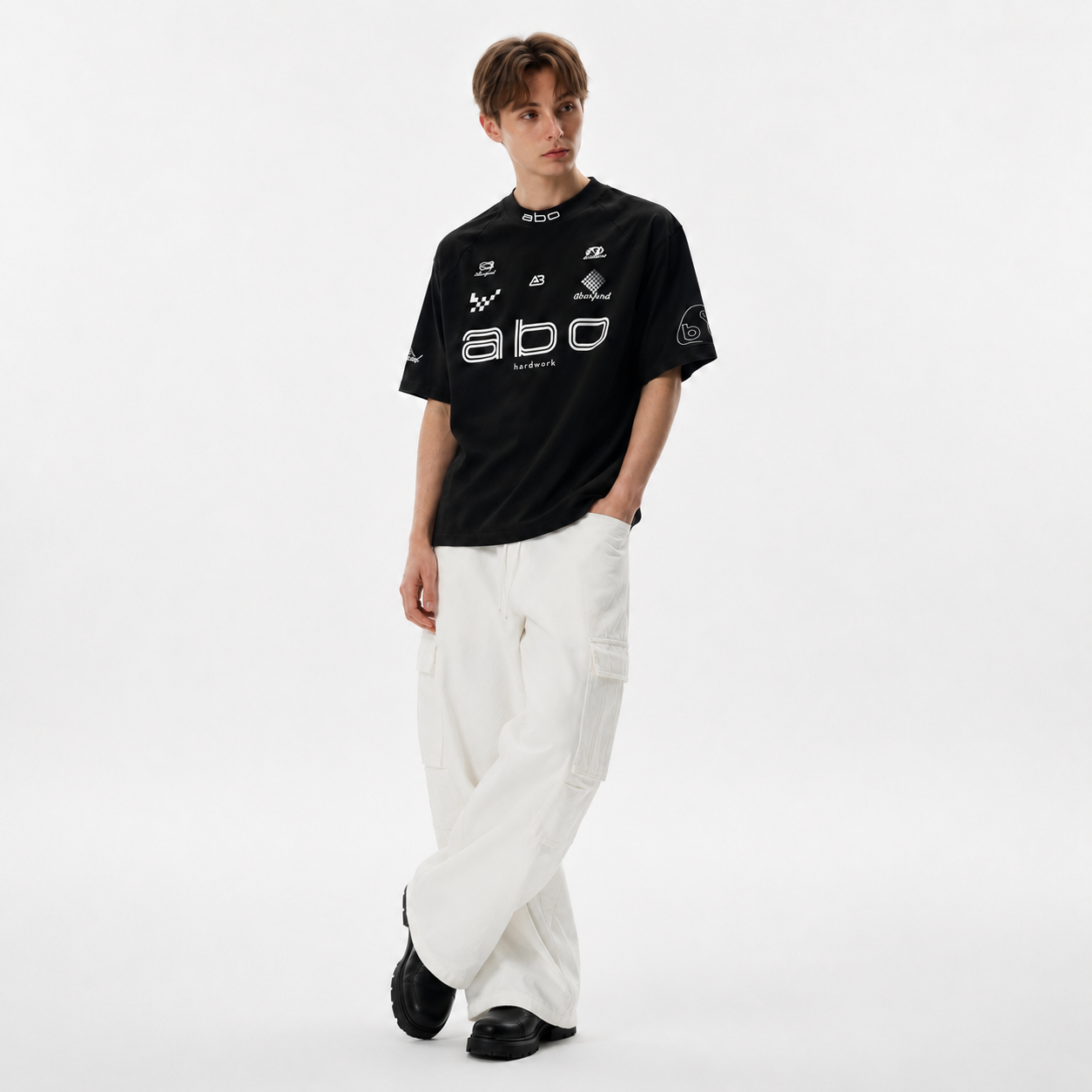 S0471 American oversize letter print racing versatile short-sleeved T-shirt