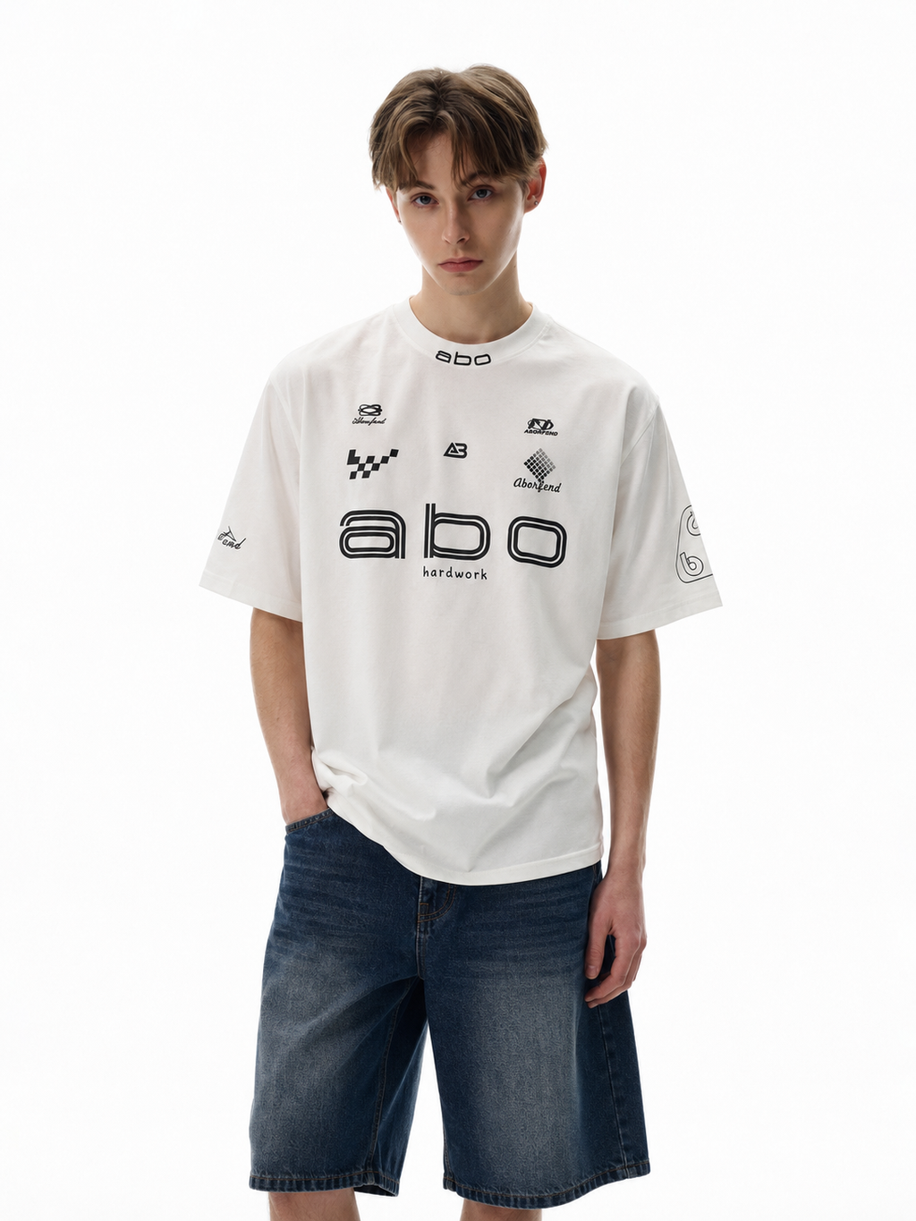 S0471 American oversize letter print racing versatile short-sleeved T-shirt
