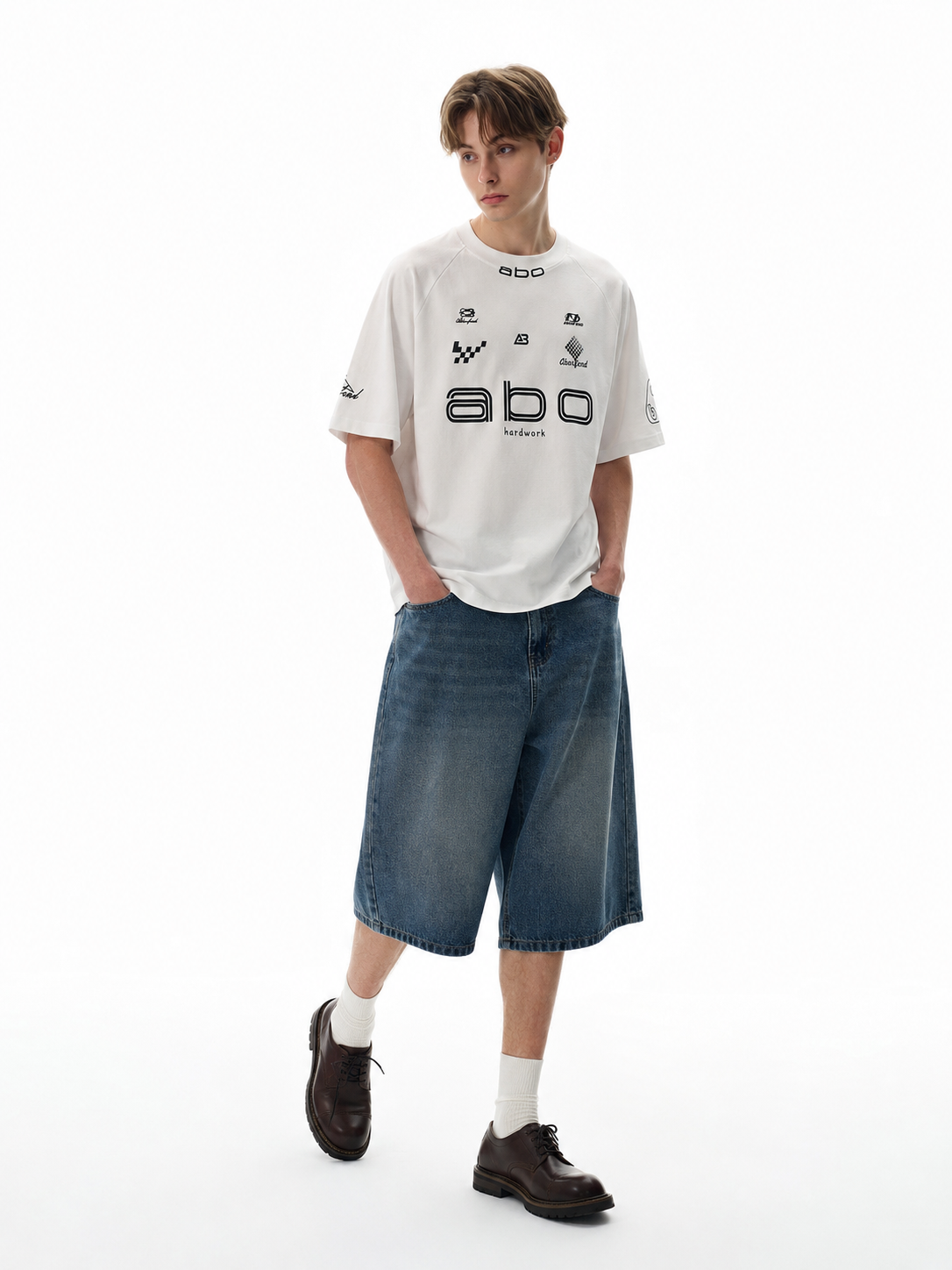 S0471 American oversize letter print racing versatile short-sleeved T-shirt