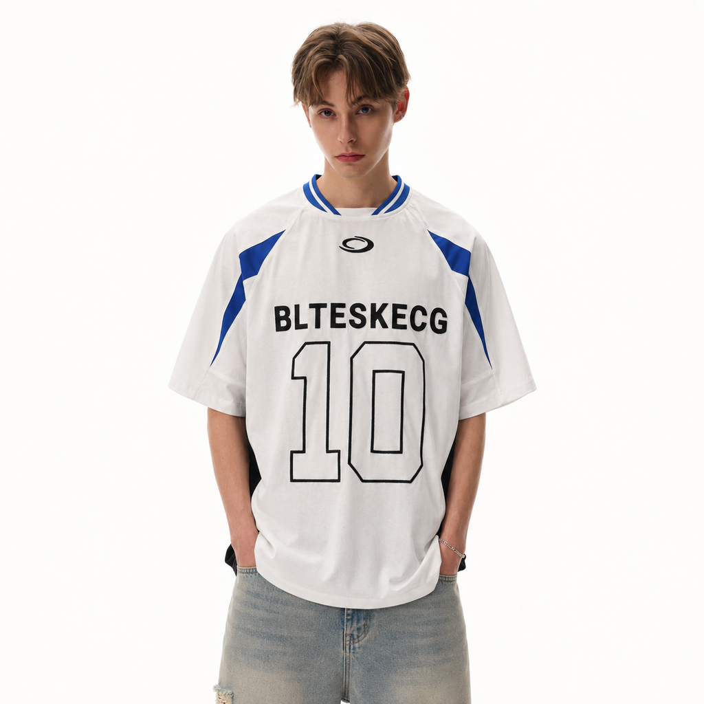 S0473 American Retro Style Color Block Football Sports T-Shirt