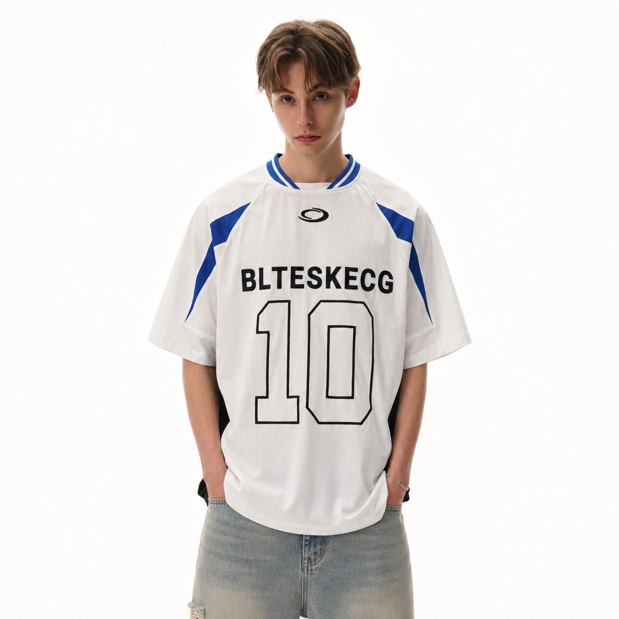 S0473 American Retro Style Color Block Football Sports T-Shirt