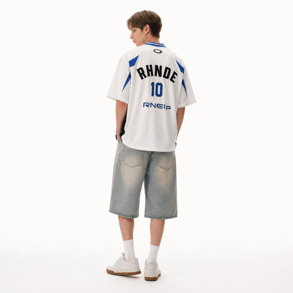 S0473 American Retro Style Color Block Football Sports T-Shirt