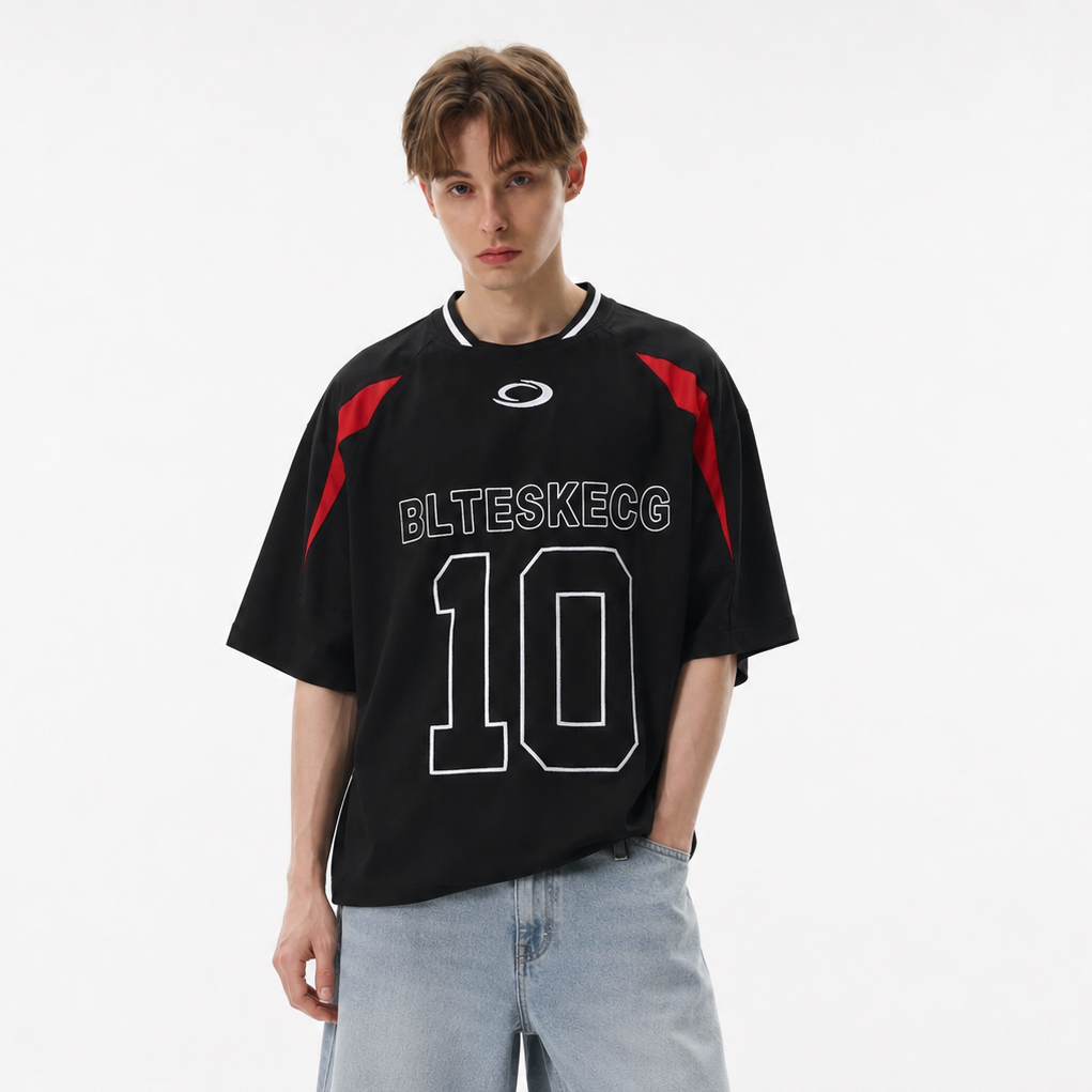 S0473 American Retro Style Color Block Football Sports T-Shirt