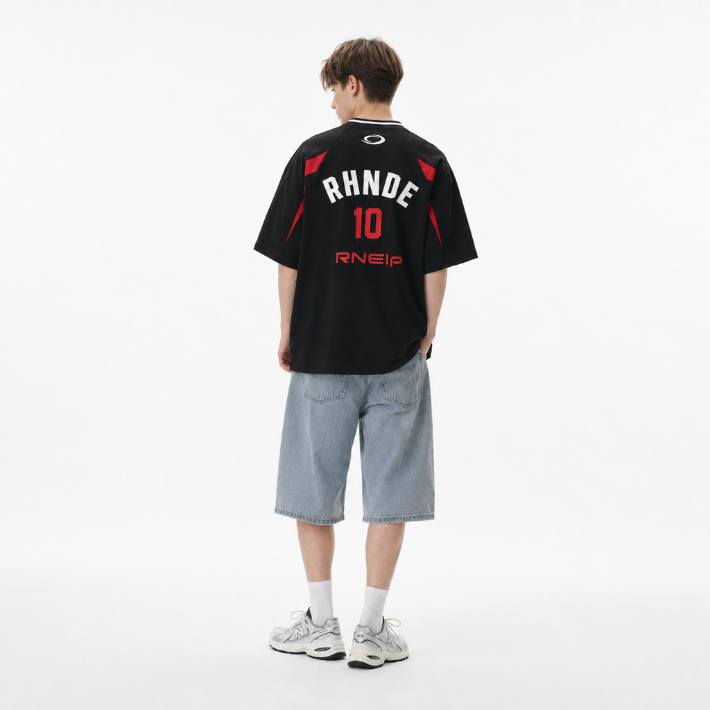 S0473 American Retro Style Color Block Football Sports T-Shirt