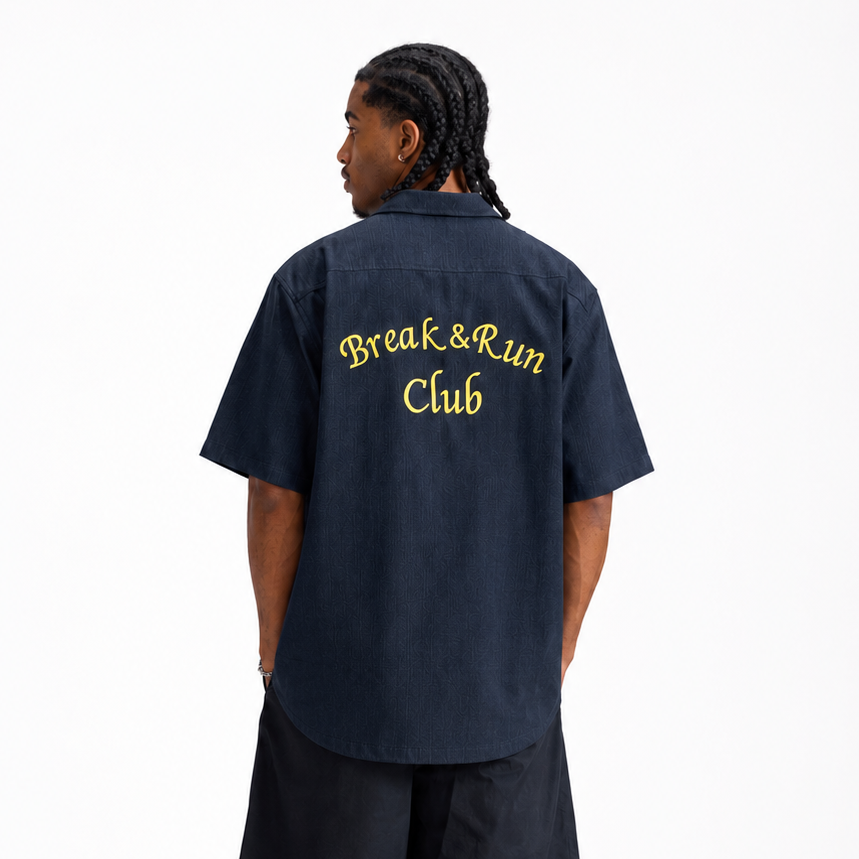 S0466 American Retro Color Block Embroidered Letter Short-Sleeve Shirt