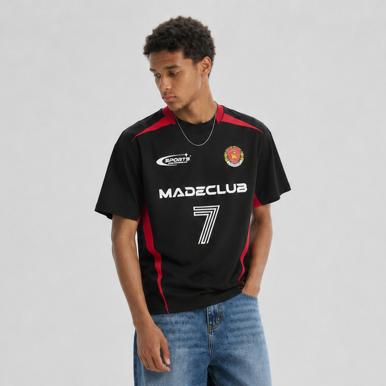 S0467 American street style color-blocked patchwork number and letter badge print crew neck short-sleeved T-shirt