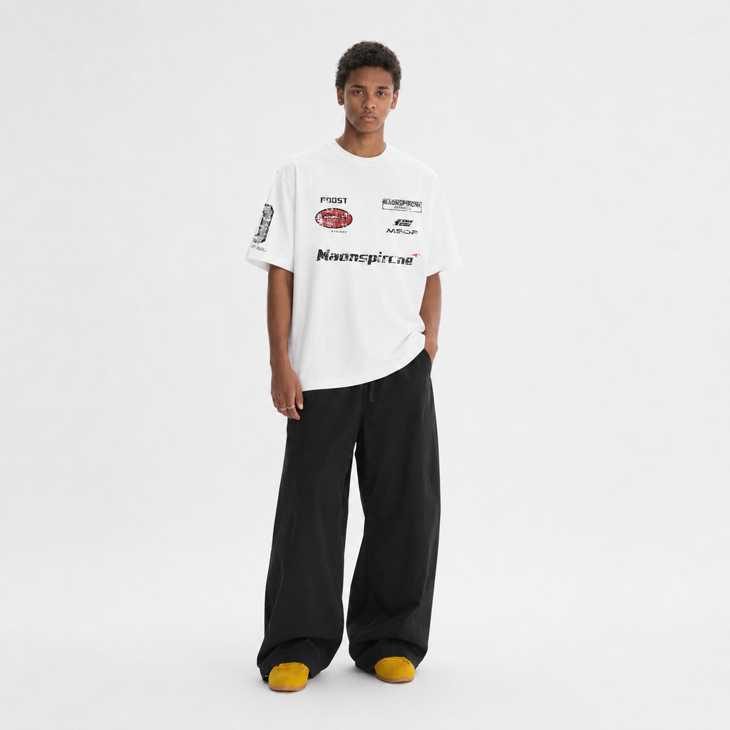 S0469 American retro trendy brand letter print racing driver loose-fitting versatile short-sleeved T-shirt