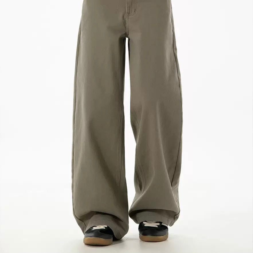 P0167 Twill Slightly Wide Loose Straight Casual Pant